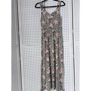 Derek Heart Maxi Dress Green Floral Tank Women's M Sleeveless Romantic Stretch